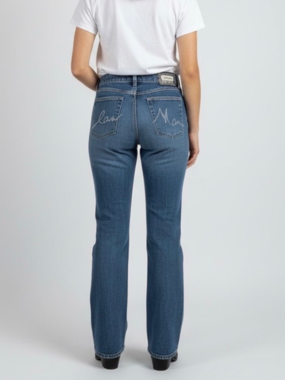 Lawman Western Vintage Slim Fit Boot Cut Jeans Size 9 Blue Gems Cowgirl
